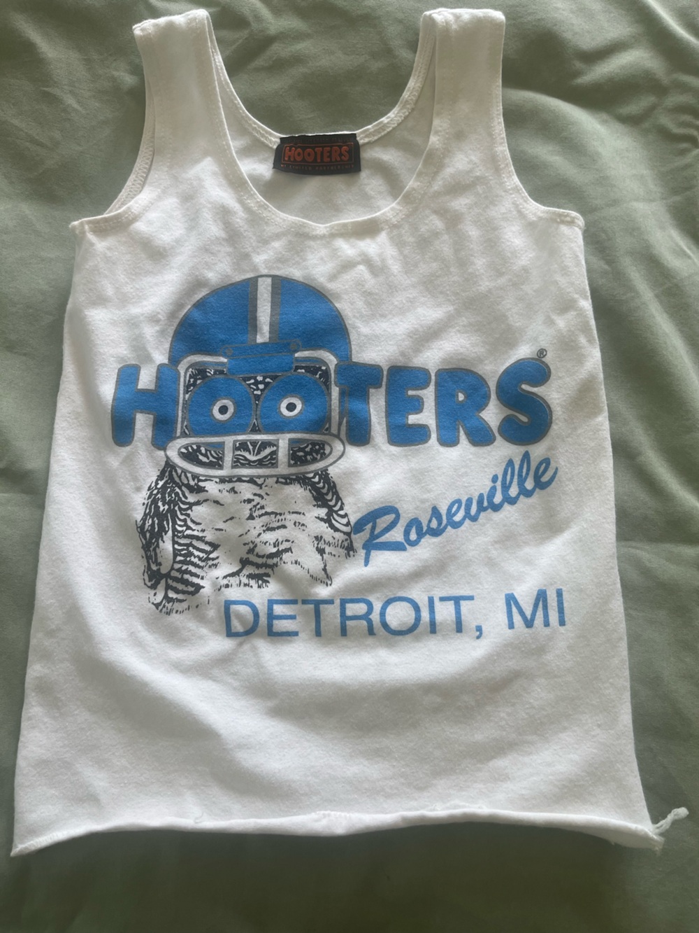 Authentic Hooters Women’s Tank with Blue Detroit Graphic